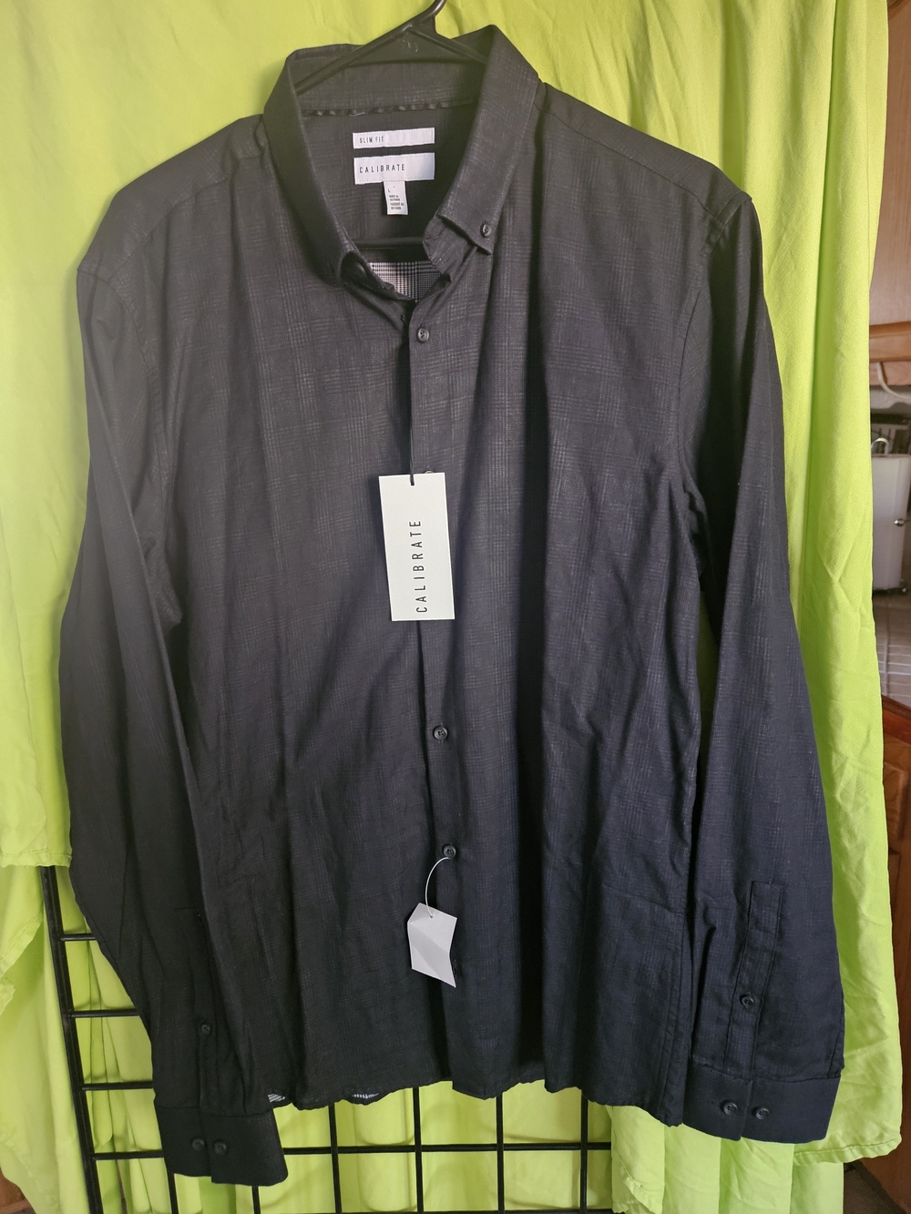 (NWT)CALIBRATE Men's Black Button-Down Slim-Fit Dress Shirt